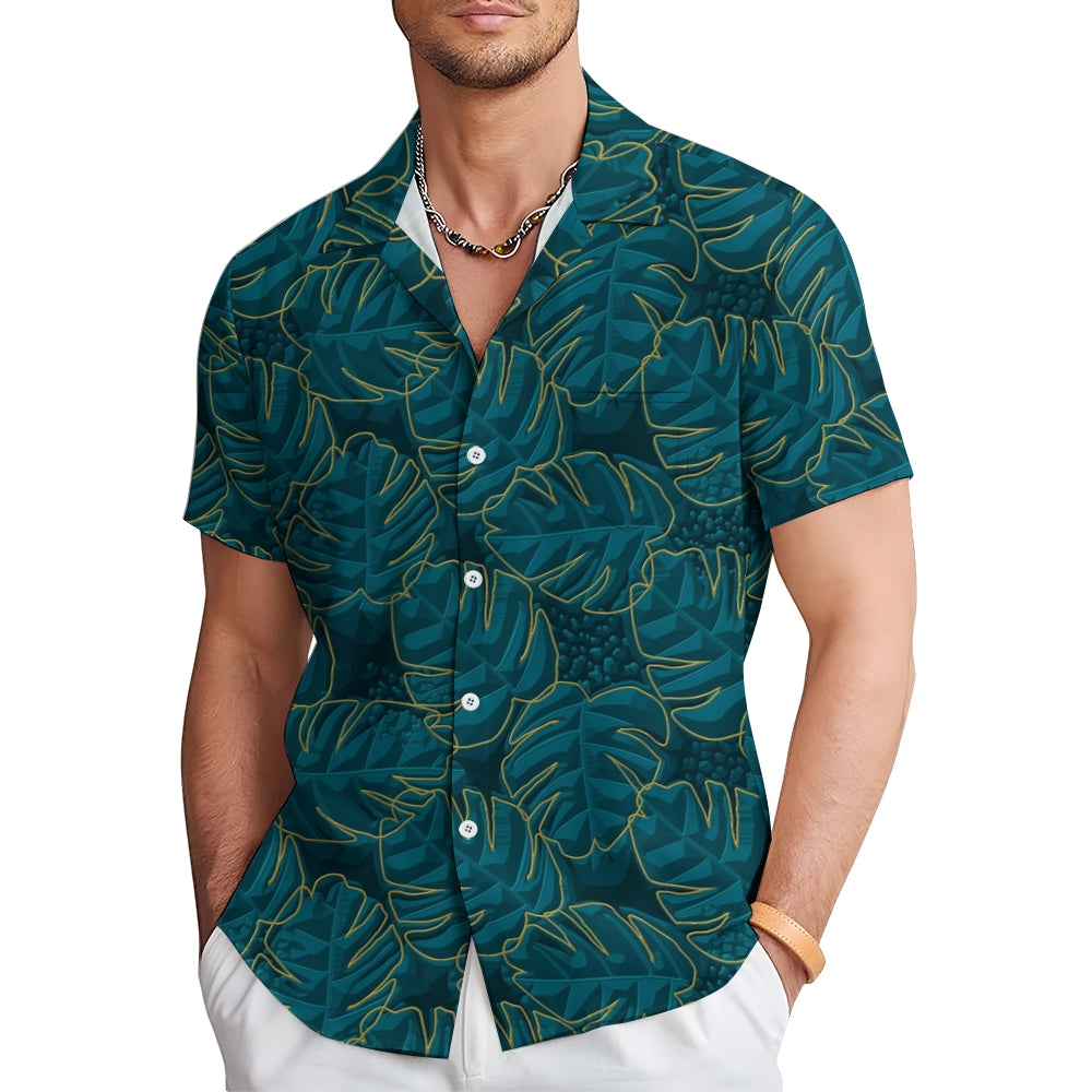 Men's Geometric Leaves Casual Short Sleeve Shirt 2403000421