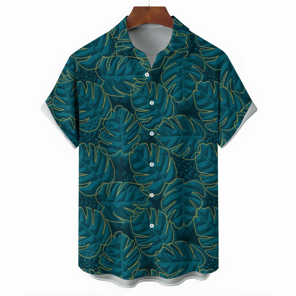 Men's Geometric Leaves Casual Short Sleeve Shirt 2403000421