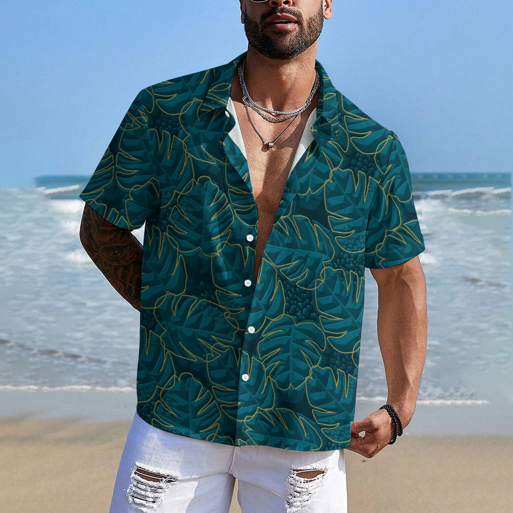 Men's Geometric Leaves Casual Short Sleeve Shirt 2403000421