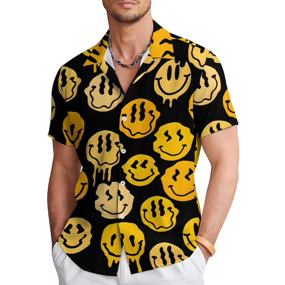 Smiley Face Print Men's Casual Short Sleeve Shirt 2402000049