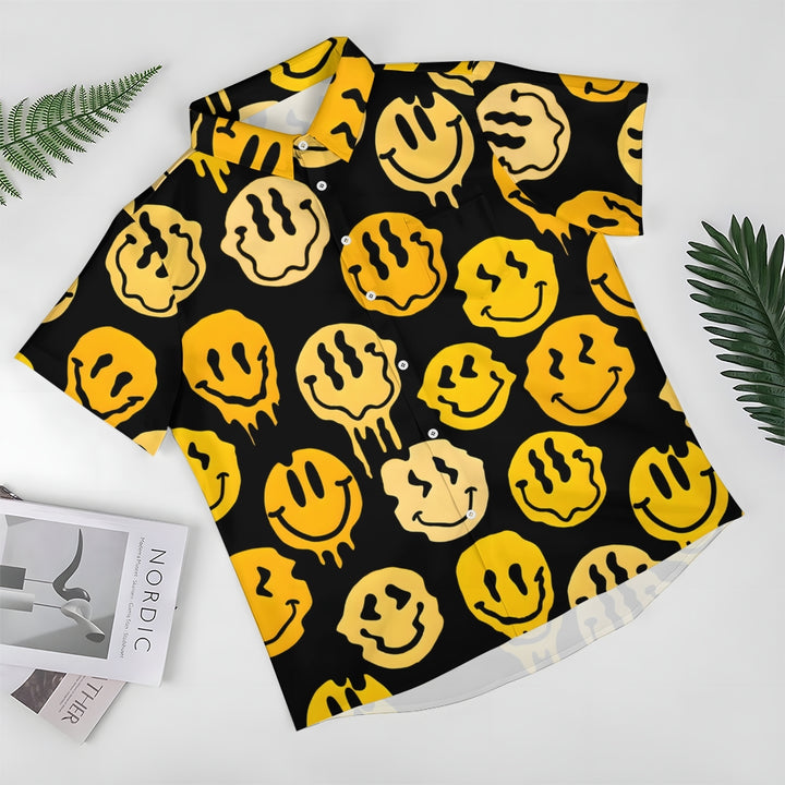 Smiley Face Print Men's Casual Short Sleeve Shirt 2402000049