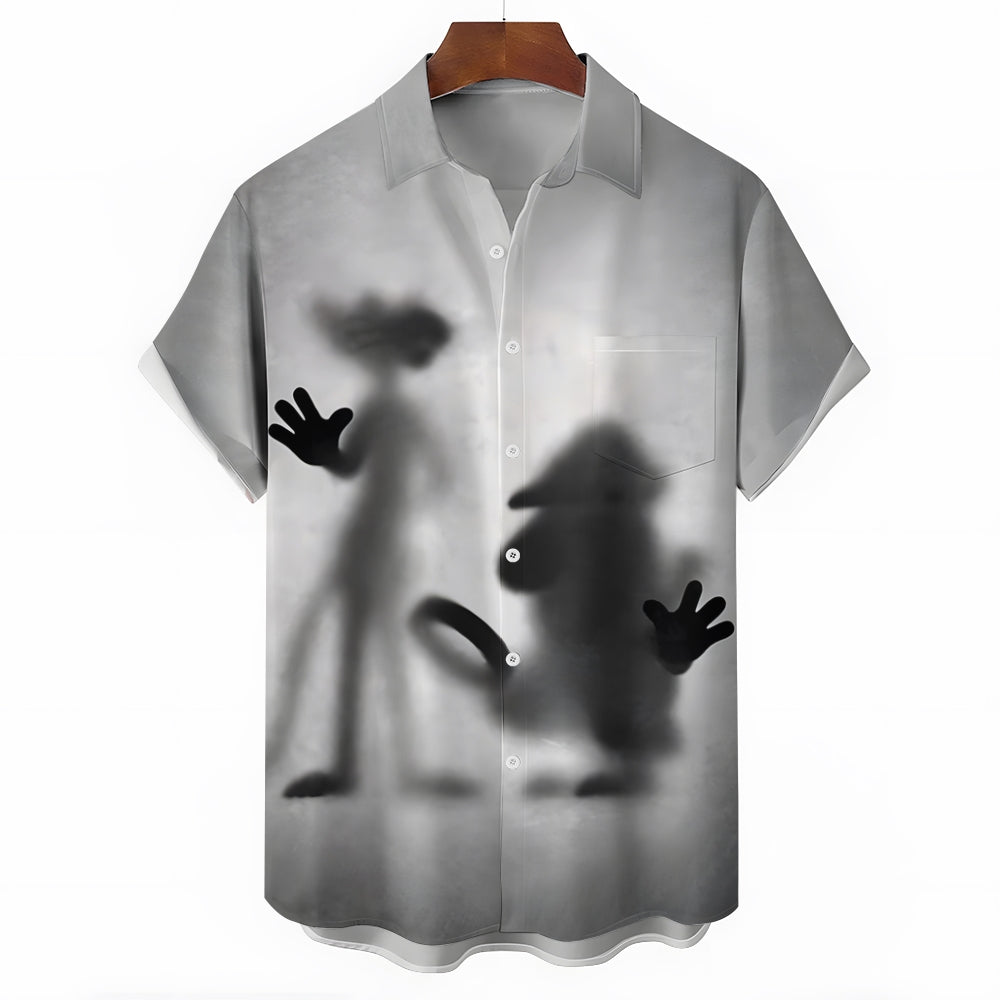 Men's Cartoon Shaded Art Print Casual Short Sleeve Shirt 2407005063