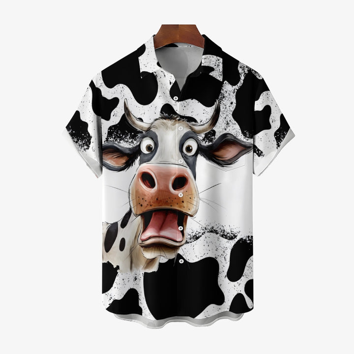 Fun Cow Print Casual Oversized Short-Sleeved Shirt 2407005076