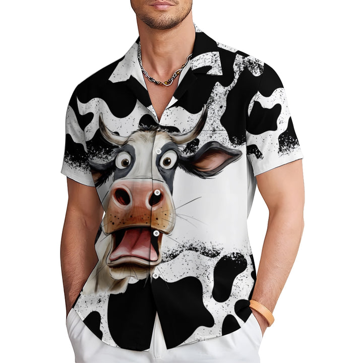 Fun Cow Print Casual Oversized Short-Sleeved Shirt 2407005076