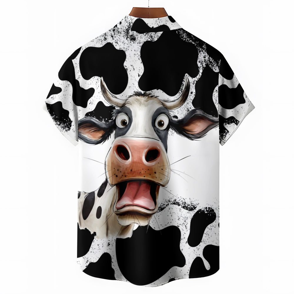 Fun Cow Print Casual Oversized Short-Sleeved Shirt 2407005076