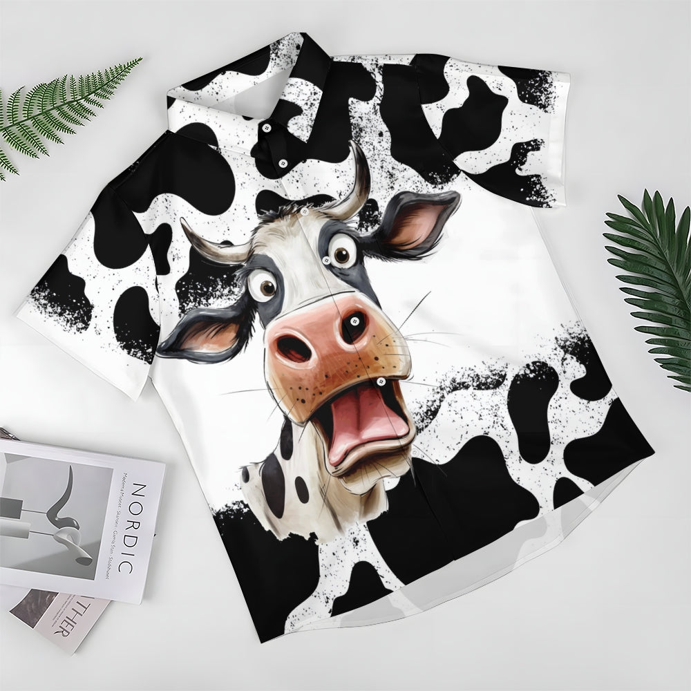 Fun Cow Print Casual Oversized Short-Sleeved Shirt 2407005076