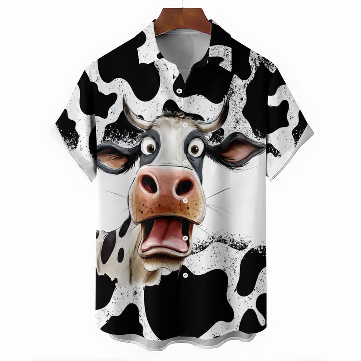 Fun Cow Print Casual Oversized Short-Sleeved Shirt 2407005076