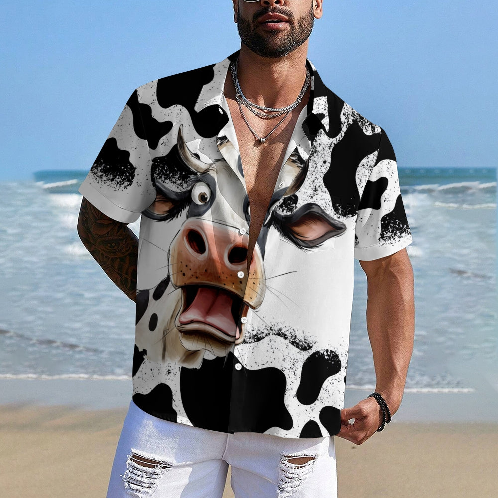 Fun Cow Print Casual Oversized Short-Sleeved Shirt 2407005076