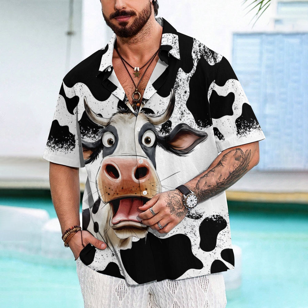 Fun Cow Print Casual Oversized Short-Sleeved Shirt 2407005076