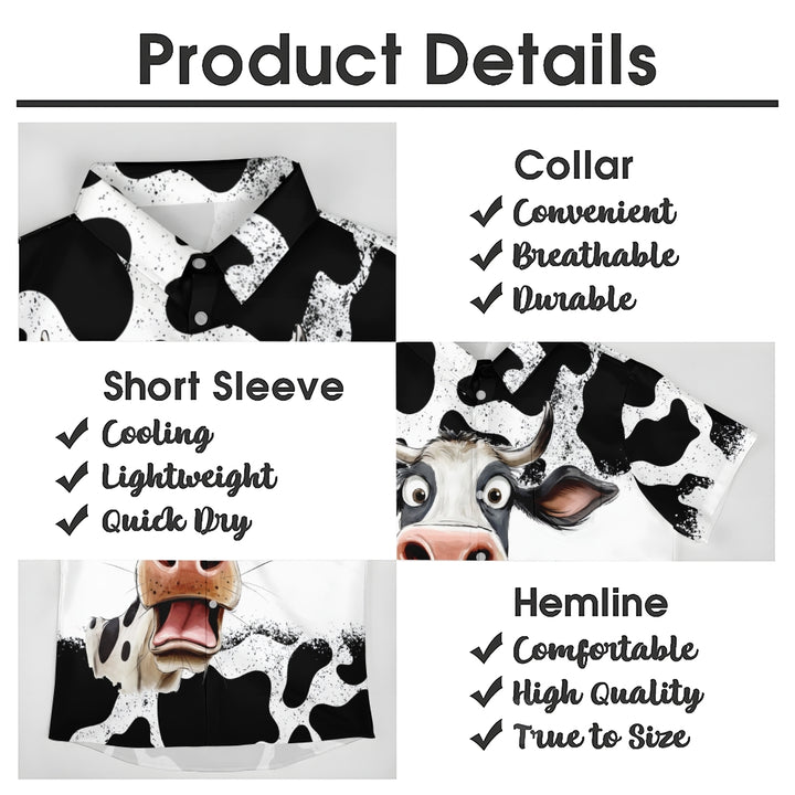 Fun Cow Print Casual Oversized Short-Sleeved Shirt 2407005076