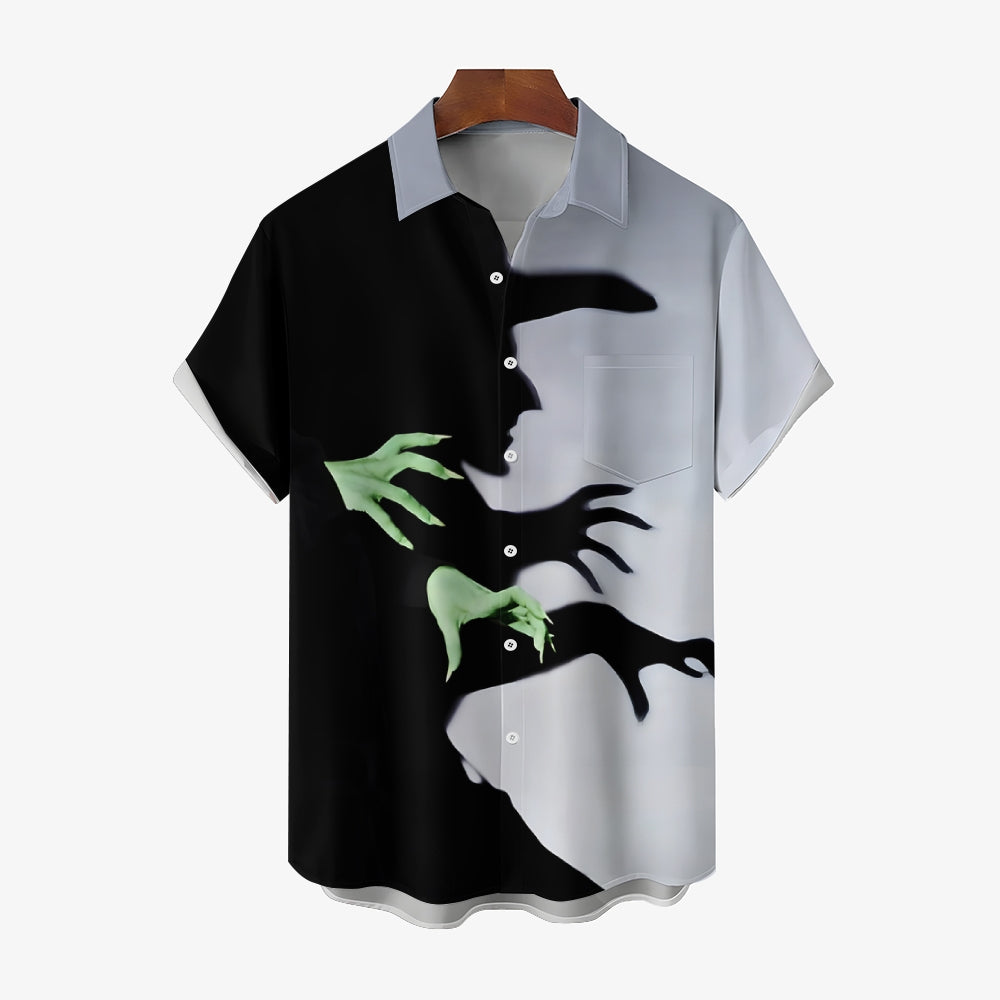 Men's Halloween Witch Print Casual Breathable Short Sleeve Shirt 2407005097