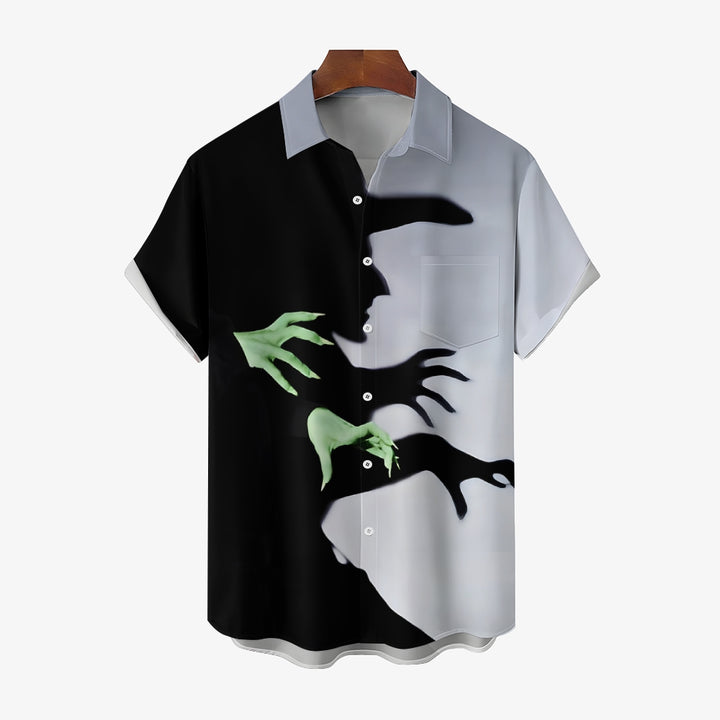 Men's Halloween Witch Print Casual Breathable Short Sleeve Shirt 2407005097