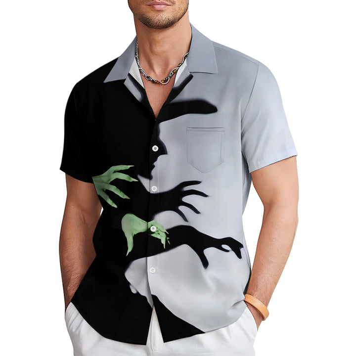 Men's Halloween Witch Print Casual Breathable Short Sleeve Shirt 2407005097