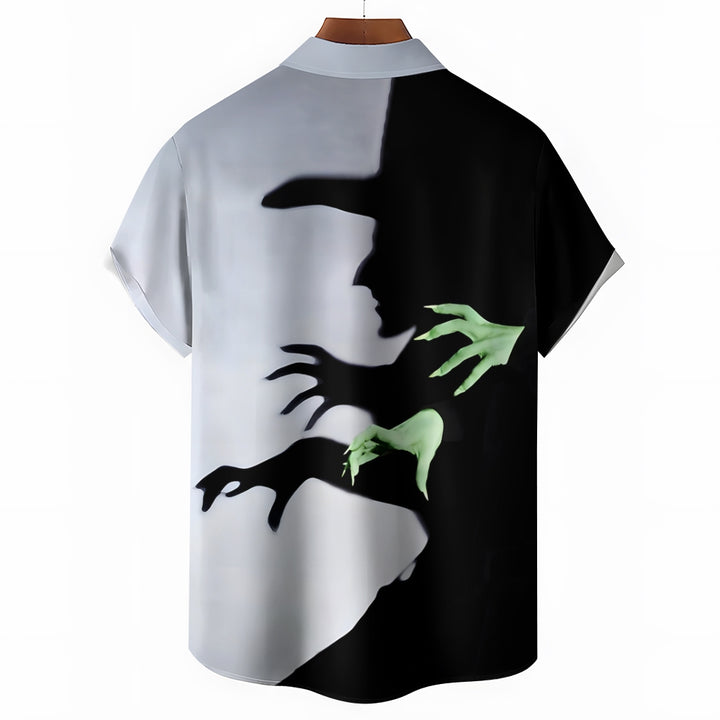 Men's Halloween Witch Print Casual Breathable Short Sleeve Shirt 2407005097