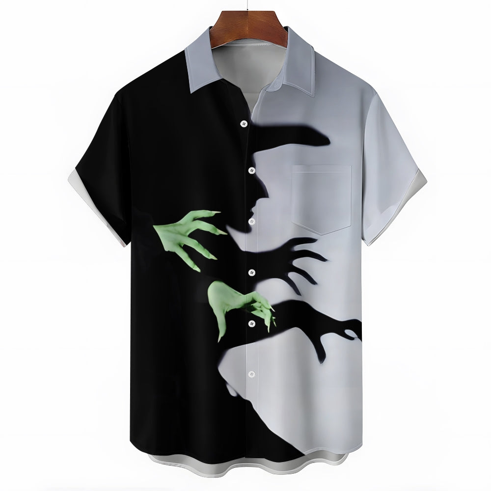 Men's Halloween Witch Print Casual Breathable Short Sleeve Shirt 2407005097