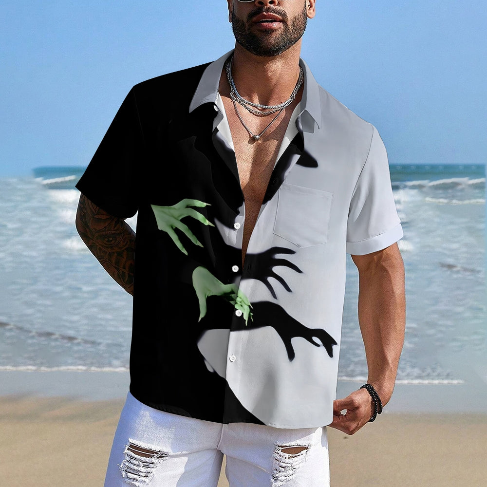 Men's Halloween Witch Print Casual Breathable Short Sleeve Shirt 2407005097