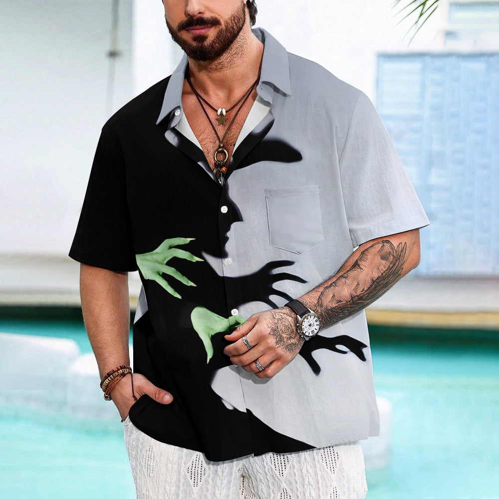 Men's Halloween Witch Print Casual Breathable Short Sleeve Shirt 2407005097