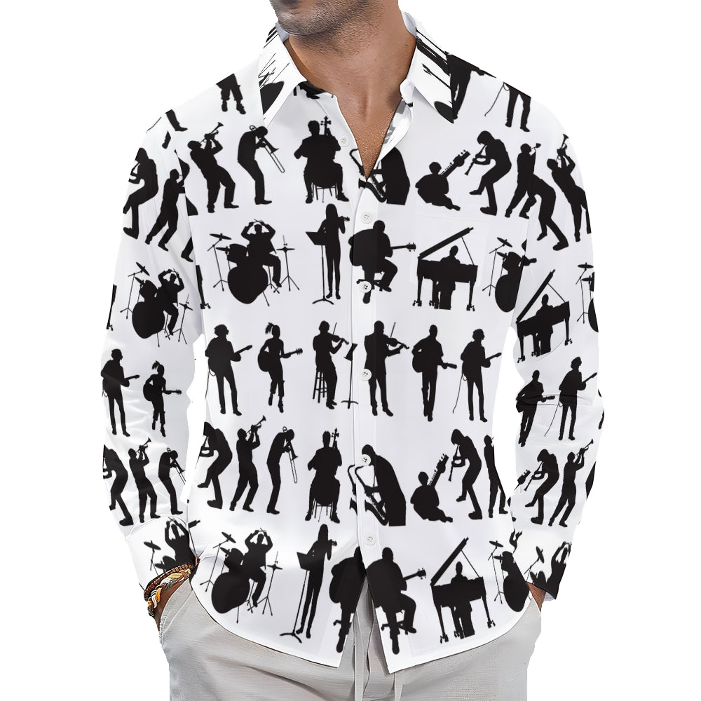 Music Elements Print Vacation Casual Men's Shirt 2407005103