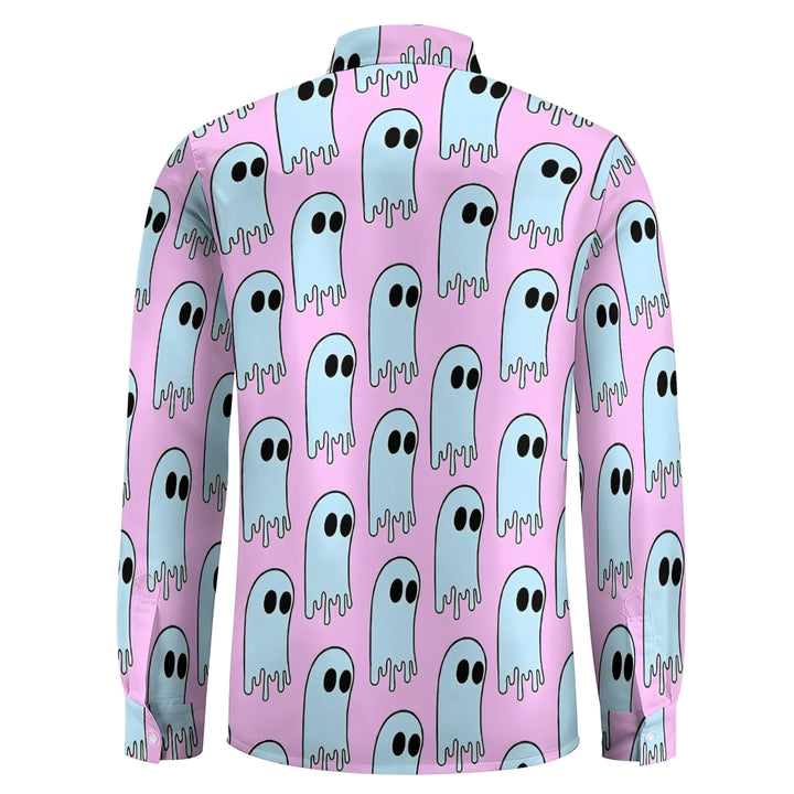 Retro Blue Purple Ghost Print Long Sleeve Shirt 2407005371