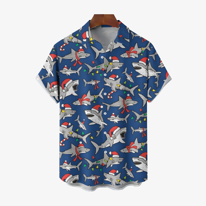 Christmas Shark Casual Short Sleeve Shirt 2311000255