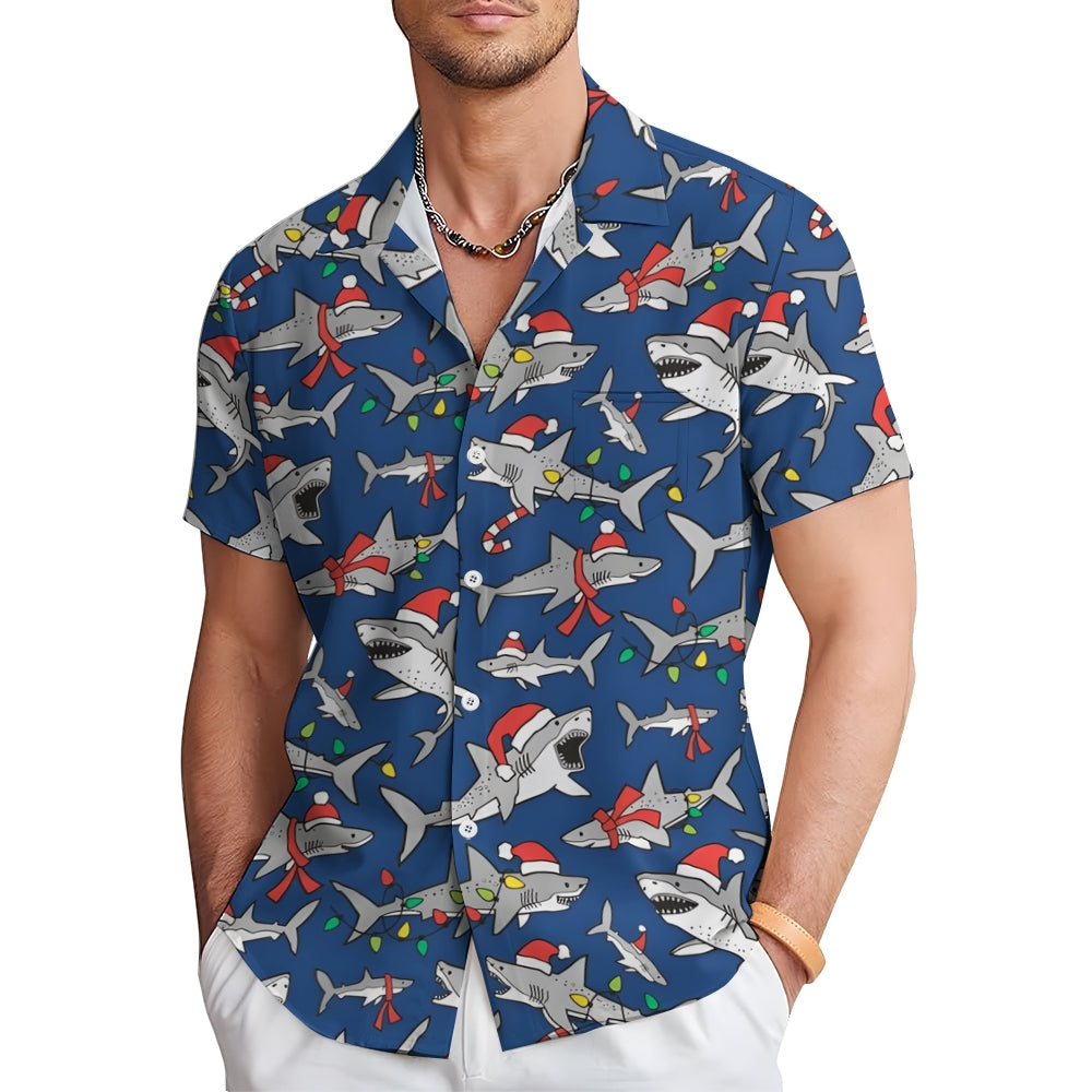 Christmas Shark Casual Short Sleeve Shirt 2311000255