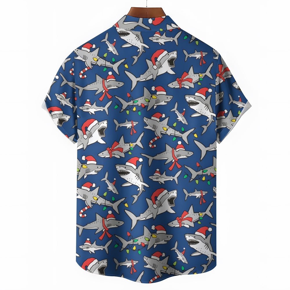 Christmas Shark Casual Short Sleeve Shirt 2311000255