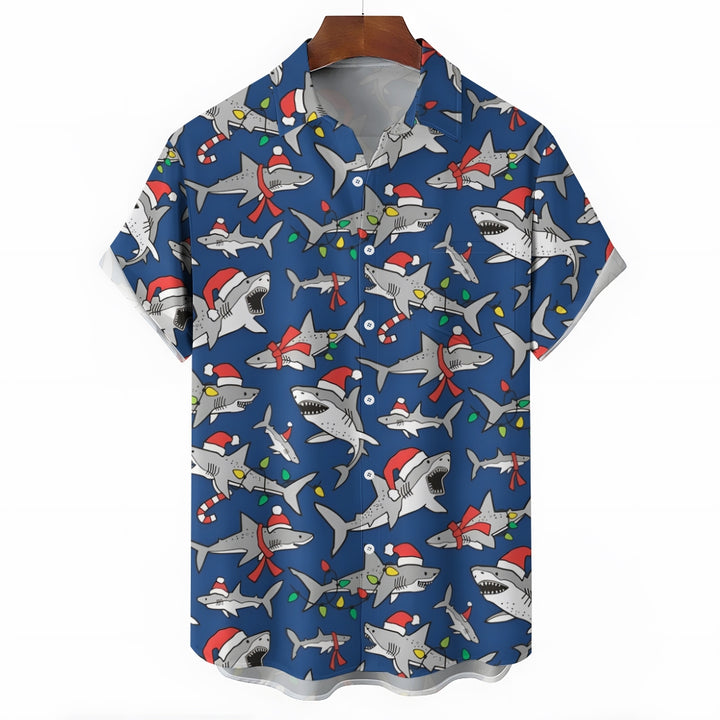 Christmas Shark Casual Short Sleeve Shirt 2311000255