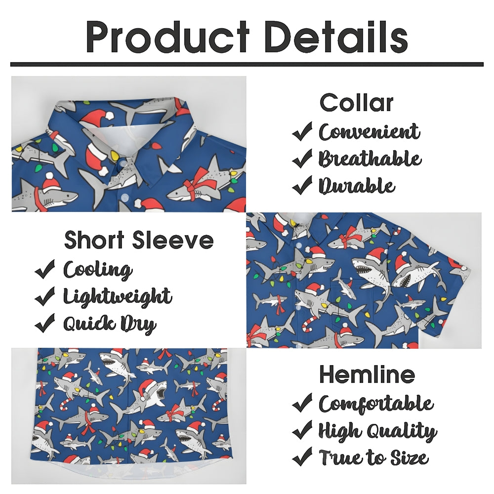 Christmas Shark Casual Short Sleeve Shirt 2311000255