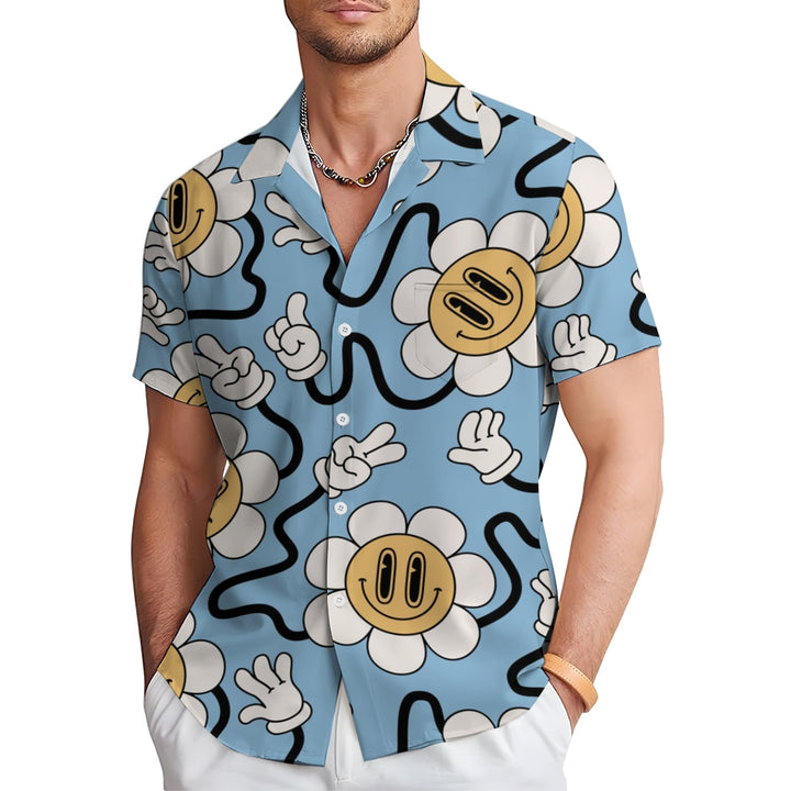 Men's Hawaiian Fun Smile Floral Printed Short Sleeve Shirt 2407005605