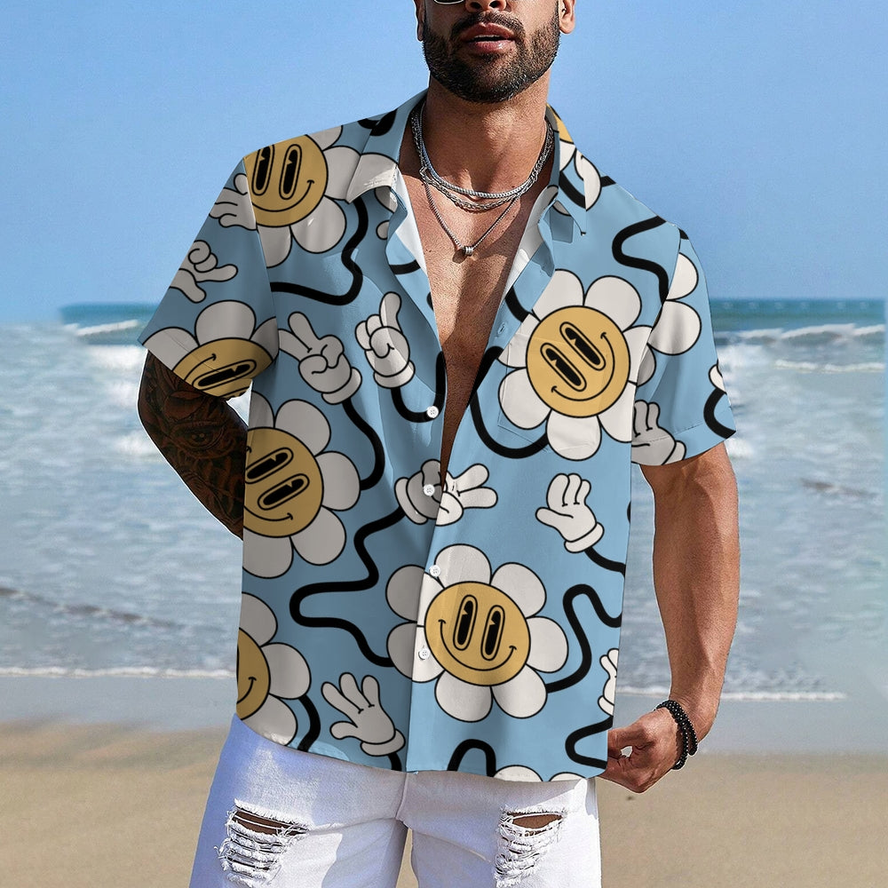 Men's Hawaiian Fun Smile Floral Printed Short Sleeve Shirt 2407005605