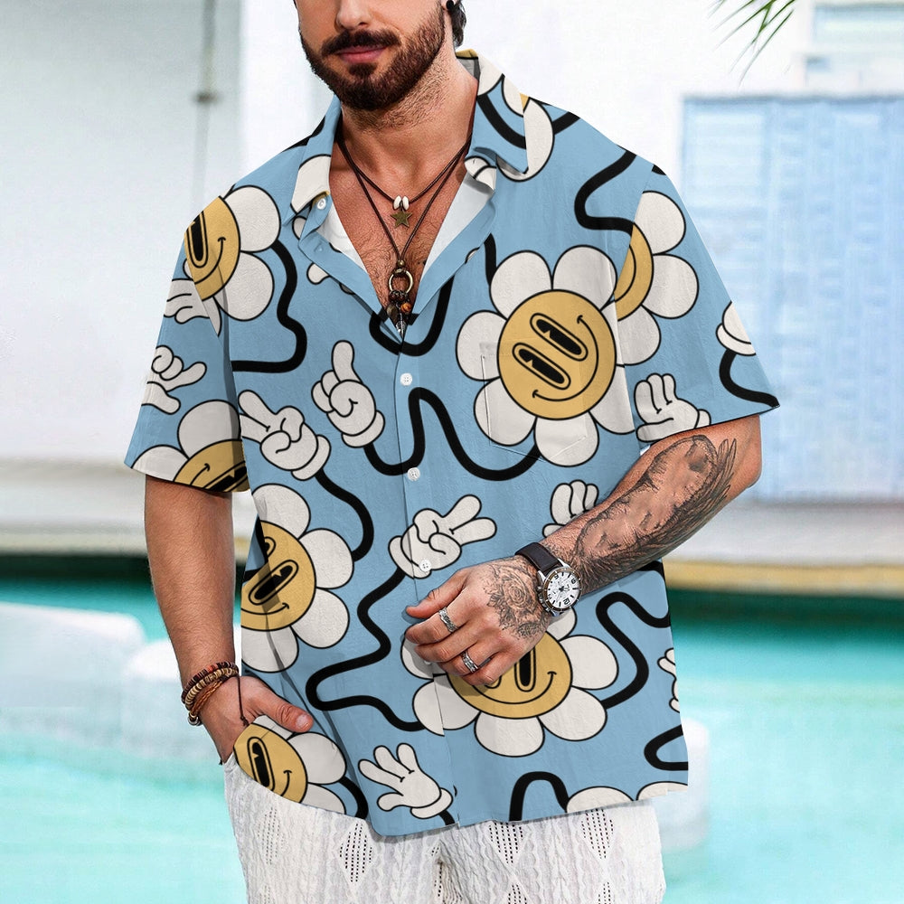 Men's Hawaiian Fun Smile Floral Printed Short Sleeve Shirt 2407005605