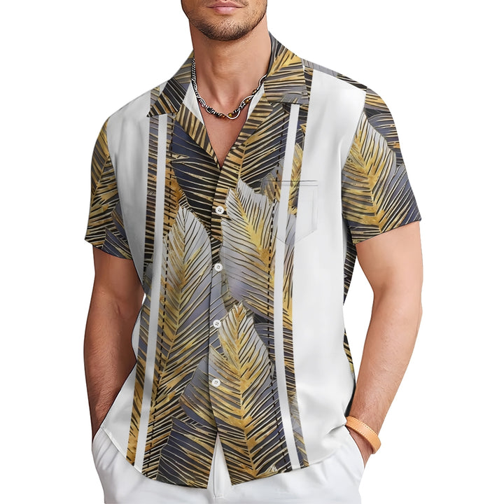 Vintage Botanical Leaf Print  Casual Vacation Shirt 2408000090