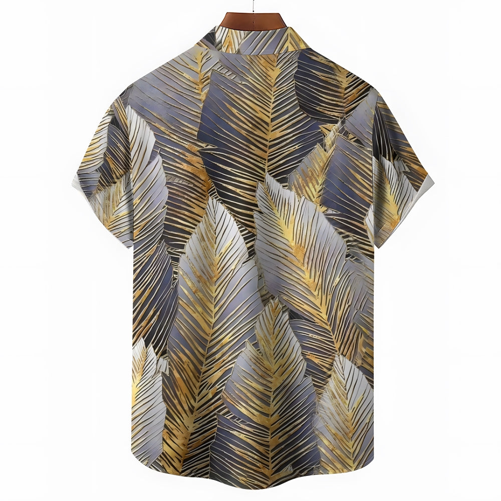 Vintage Botanical Leaf Print  Casual Vacation Shirt 2408000090