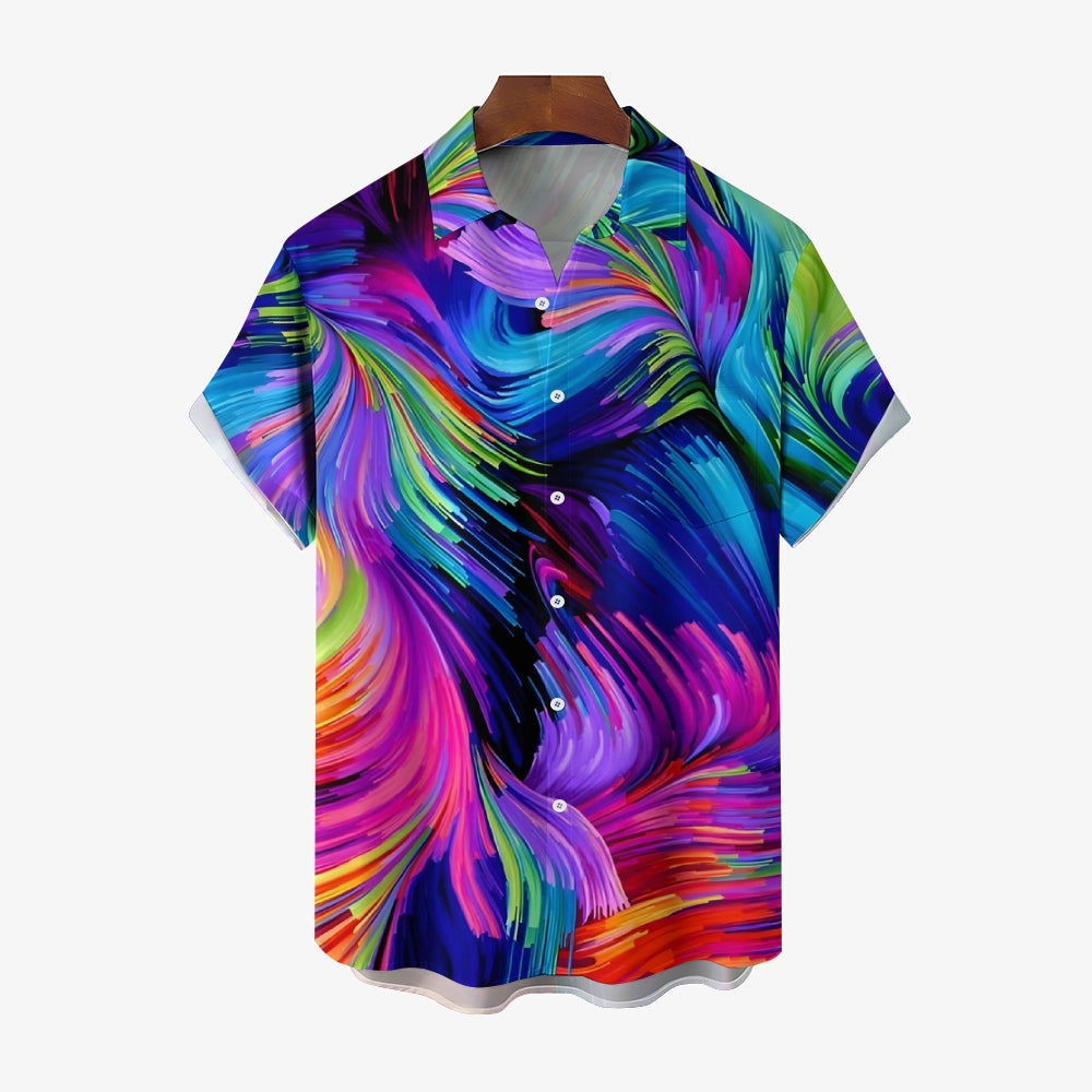 Chest Pocket Colorful Texture Casual Short Sleeve Shirt 2402000033