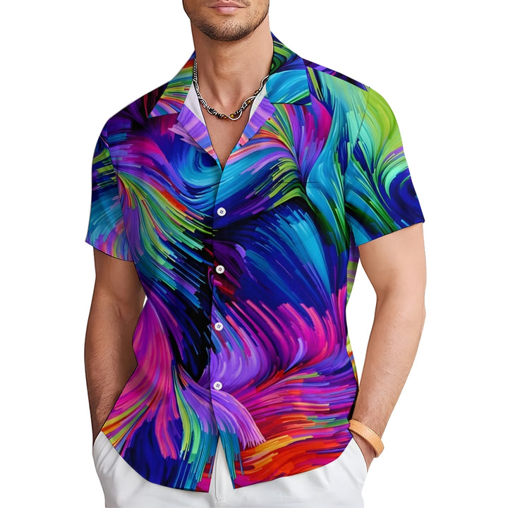 Chest Pocket Colorful Texture Casual Short Sleeve Shirt 2402000033