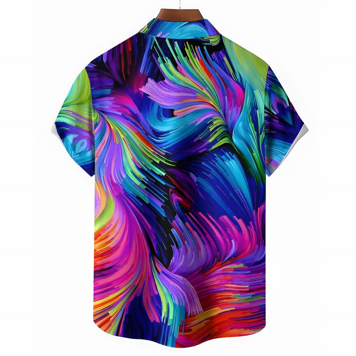 Chest Pocket Colorful Texture Casual Short Sleeve Shirt 2402000033