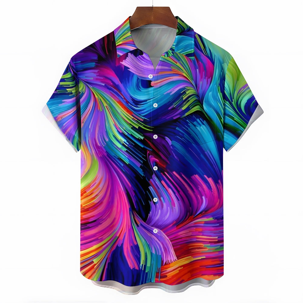 Chest Pocket Colorful Texture Casual Short Sleeve Shirt 2402000033