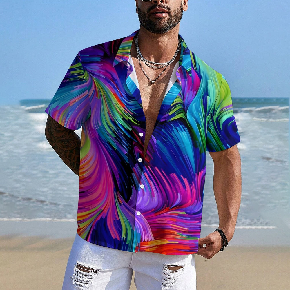 Chest Pocket Colorful Texture Casual Short Sleeve Shirt 2402000033