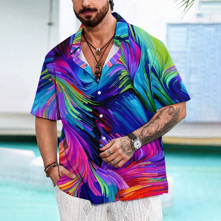 Chest Pocket Colorful Texture Casual Short Sleeve Shirt 2402000033