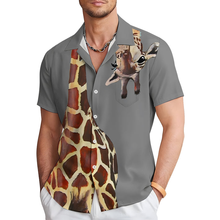 Giraffe Chest Pocket Short Sleeve Shirt 2309000071