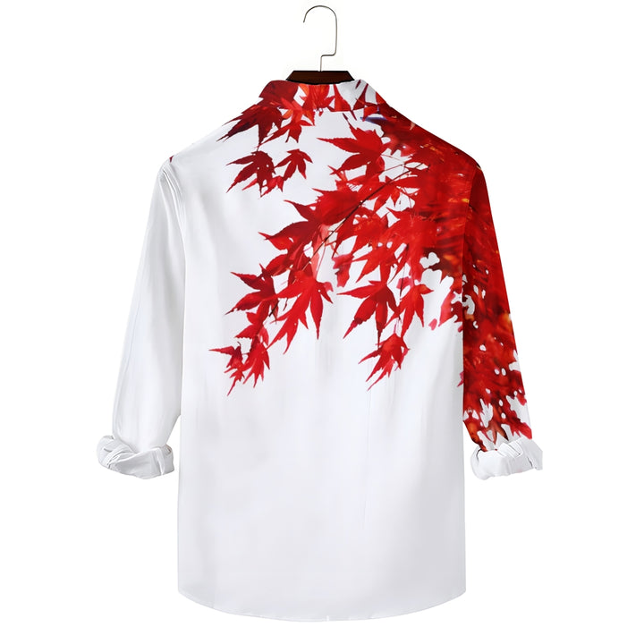 Red Maple Leaf Large Size Casual Long Sleeve Shirt 2408000116