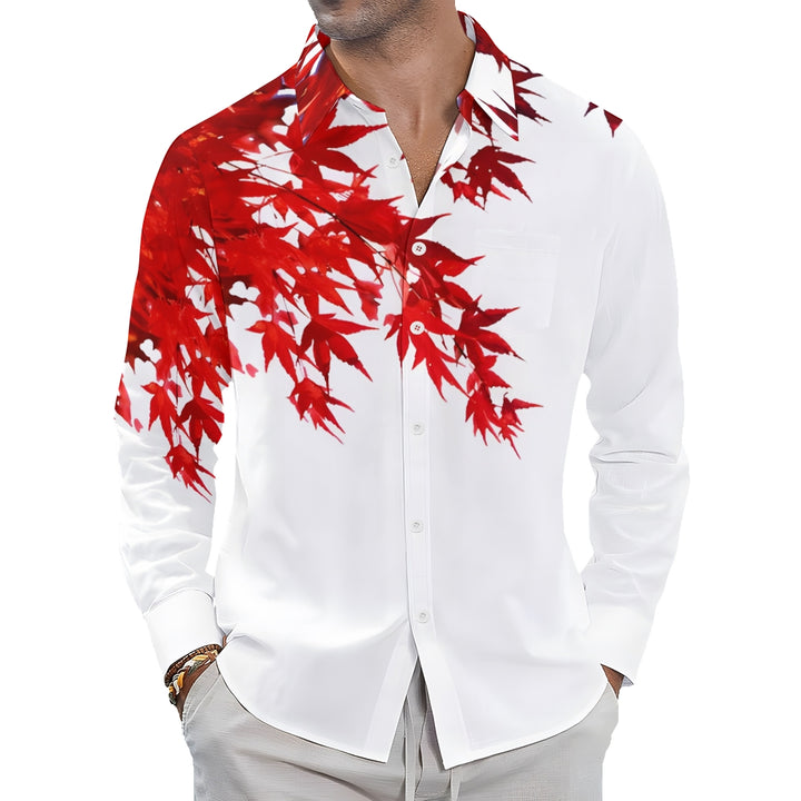 Red Maple Leaf Large Size Casual Long Sleeve Shirt 2408000116