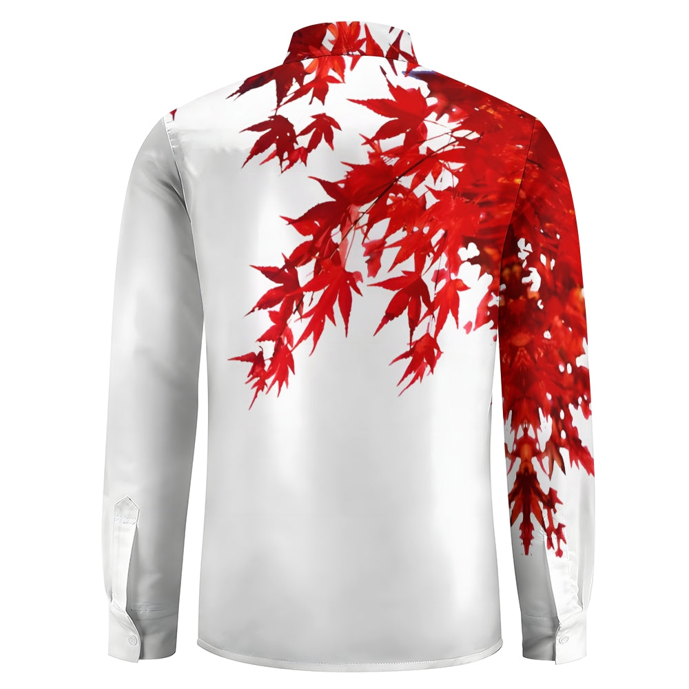 Red Maple Leaf Large Size Casual Long Sleeve Shirt 2408000116