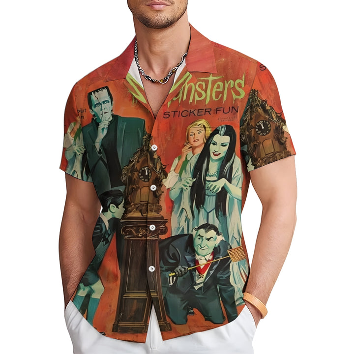 Horror Character Print Bamboo Linen Short Sleeve Shirt 2406000409