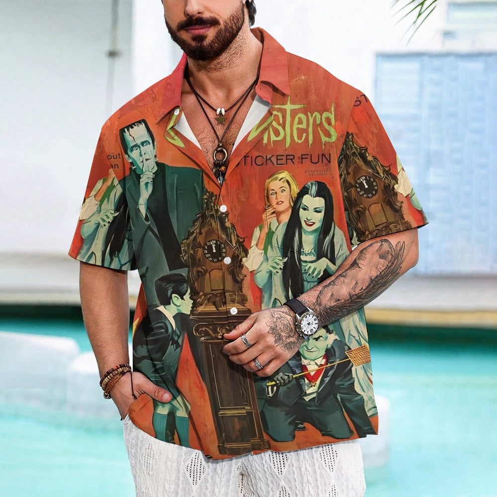 Horror Character Print Bamboo Linen Short Sleeve Shirt 2406000409