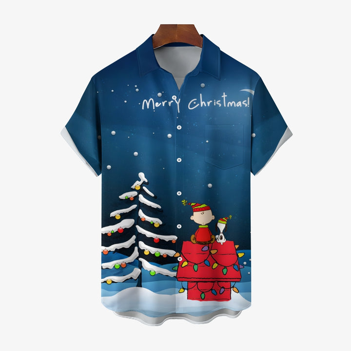 Men's  Christmas Holiday Cartoon Blue Shirt 2311000012