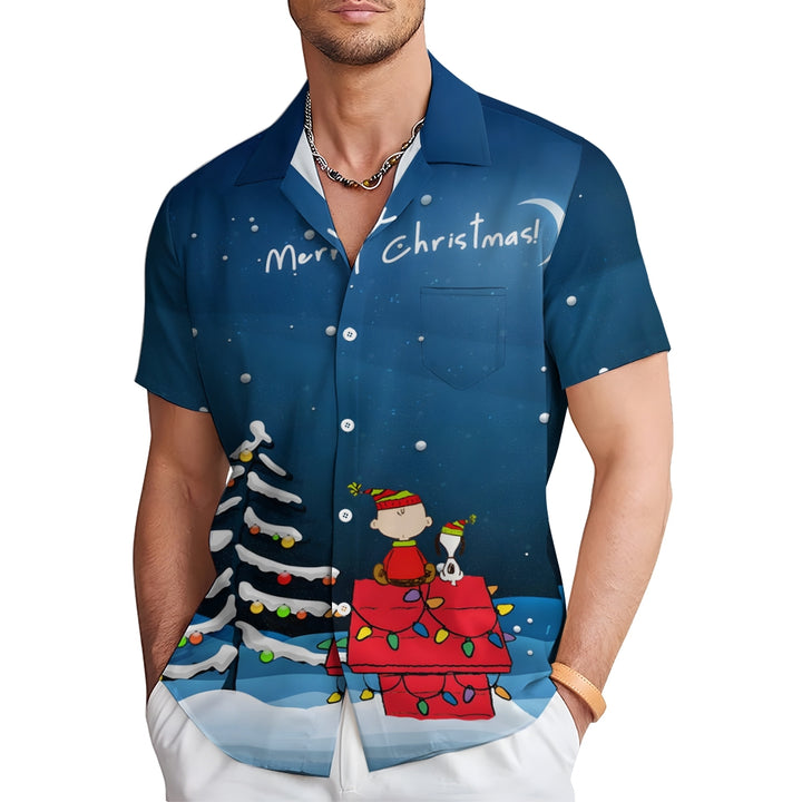 Men's  Christmas Holiday Cartoon Blue Shirt 2311000012