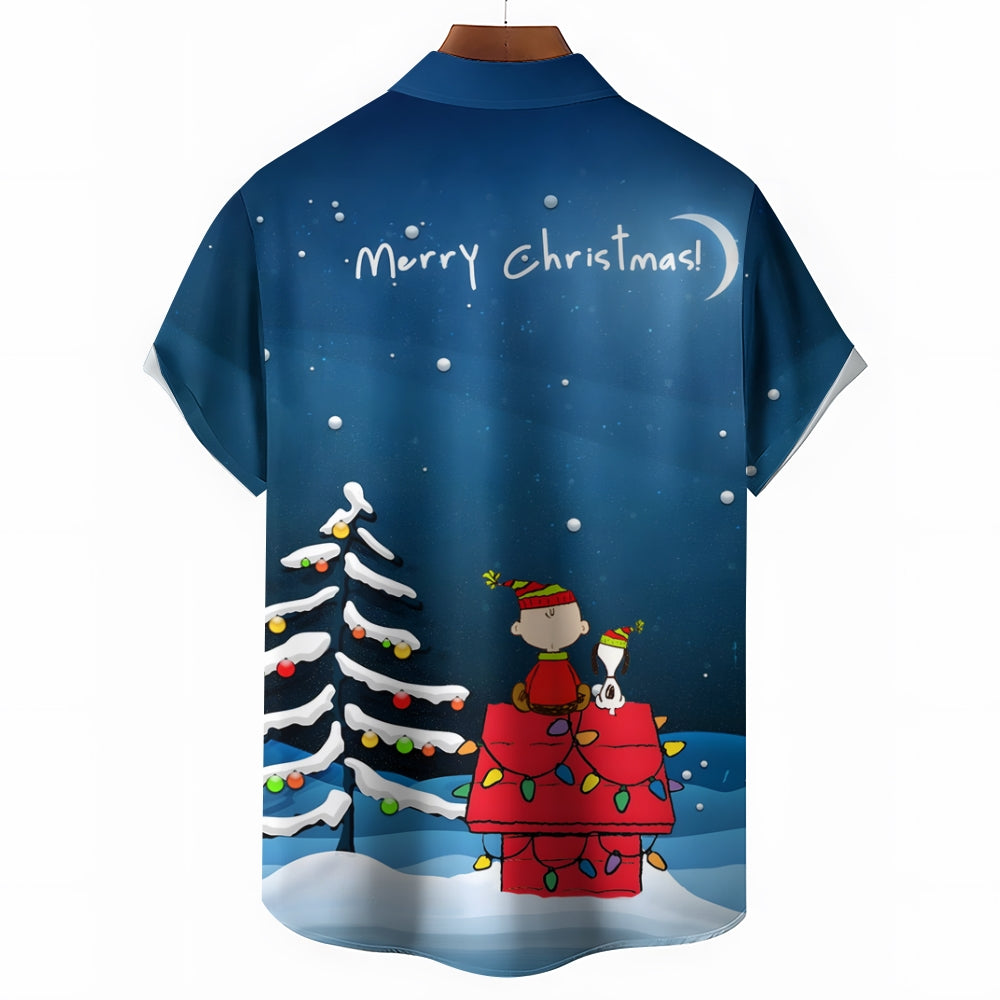 Men's  Christmas Holiday Cartoon Blue Shirt 2311000012