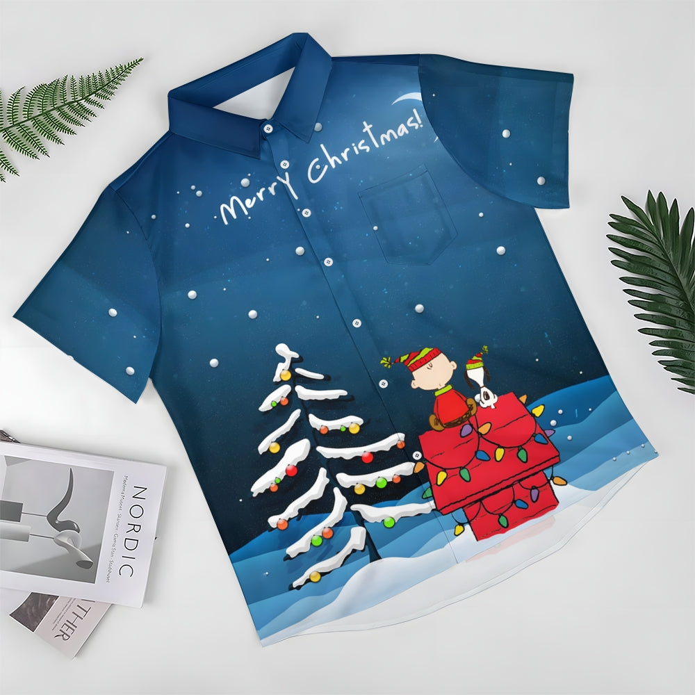 Men's  Christmas Holiday Cartoon Blue Shirt 2311000012