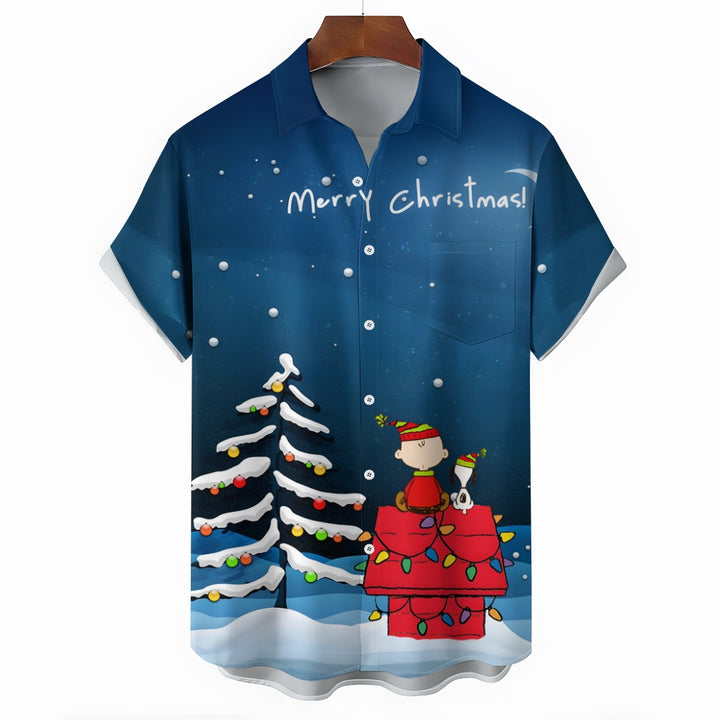 Men's  Christmas Holiday Cartoon Blue Shirt 2311000012